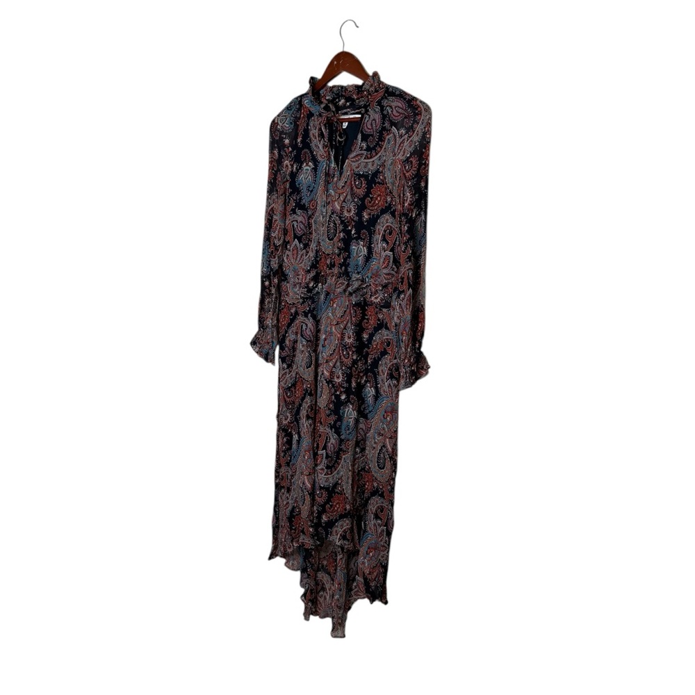 Banana Republic X Olivia Palermo Paisley 100% Silk Dark Boho Midi Dress Witchy - Picture 4 of 13